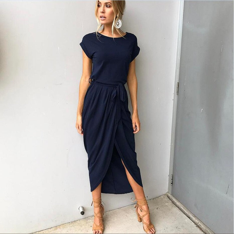 Nina - Stylowa Maxi Sukienka z Rozporkiem