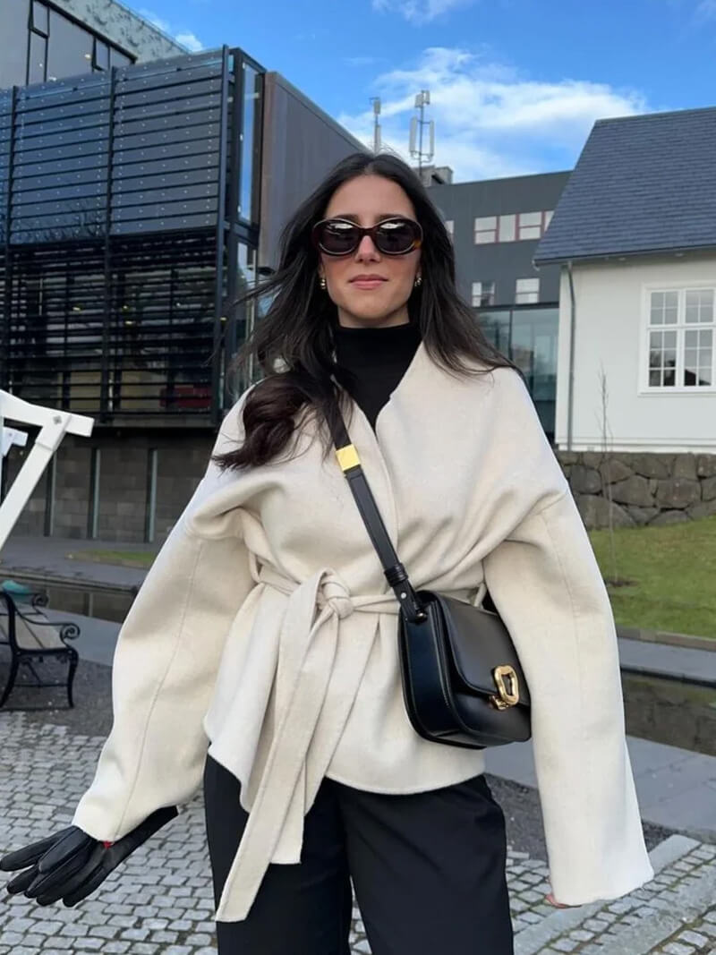 Damska kimono-kurtka – elegancki kardigan z paskiem