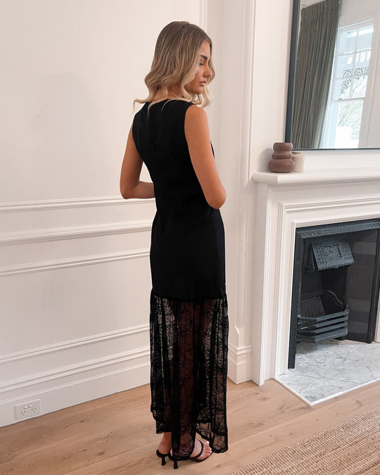 Kobieta | Sukienka Midaxi | Okrągły Dekolt | Koronkowy Dół | Pół-Obcisły Krój