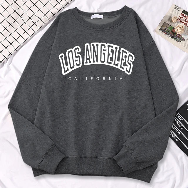 Damski sweatshirt – Oversized pasform – Mieszanka bawełny – Print Los Angeles – Okrągły dekolt