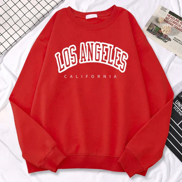 Damski sweatshirt – Oversized pasform – Mieszanka bawełny – Print Los Angeles – Okrągły dekolt