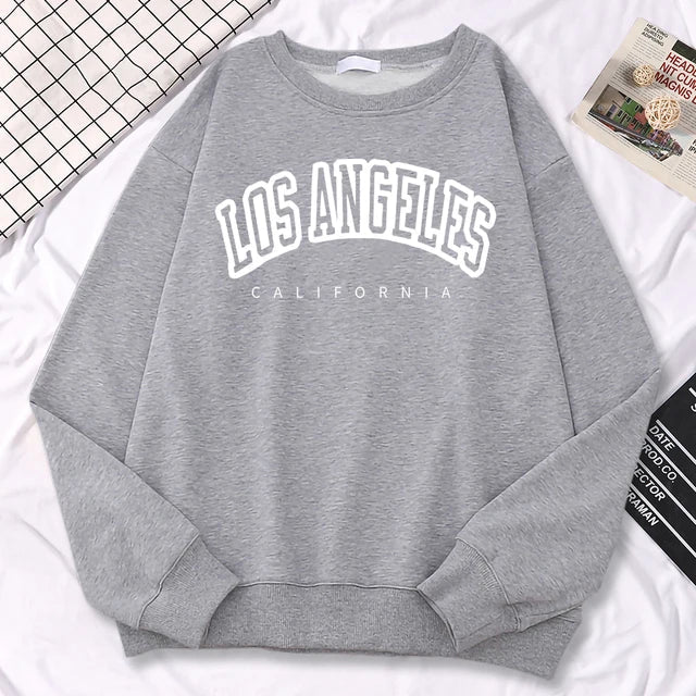 Damski sweatshirt – Oversized pasform – Mieszanka bawełny – Print Los Angeles – Okrągły dekolt