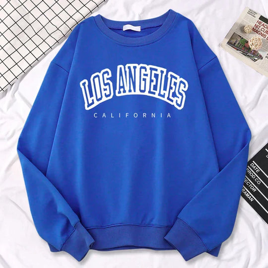 Damski sweatshirt – Oversized pasform – Mieszanka bawełny – Print Los Angeles – Okrągły dekolt