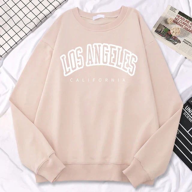 Damski sweatshirt – Oversized pasform – Mieszanka bawełny – Print Los Angeles – Okrągły dekolt
