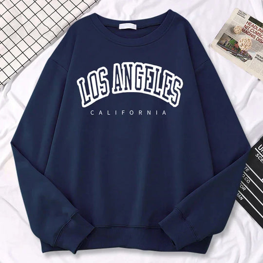 Damski sweatshirt – Oversized pasform – Mieszanka bawełny – Print Los Angeles – Okrągły dekolt