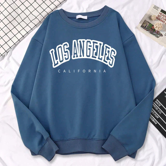 Damski sweatshirt – Oversized pasform – Mieszanka bawełny – Print Los Angeles – Okrągły dekolt