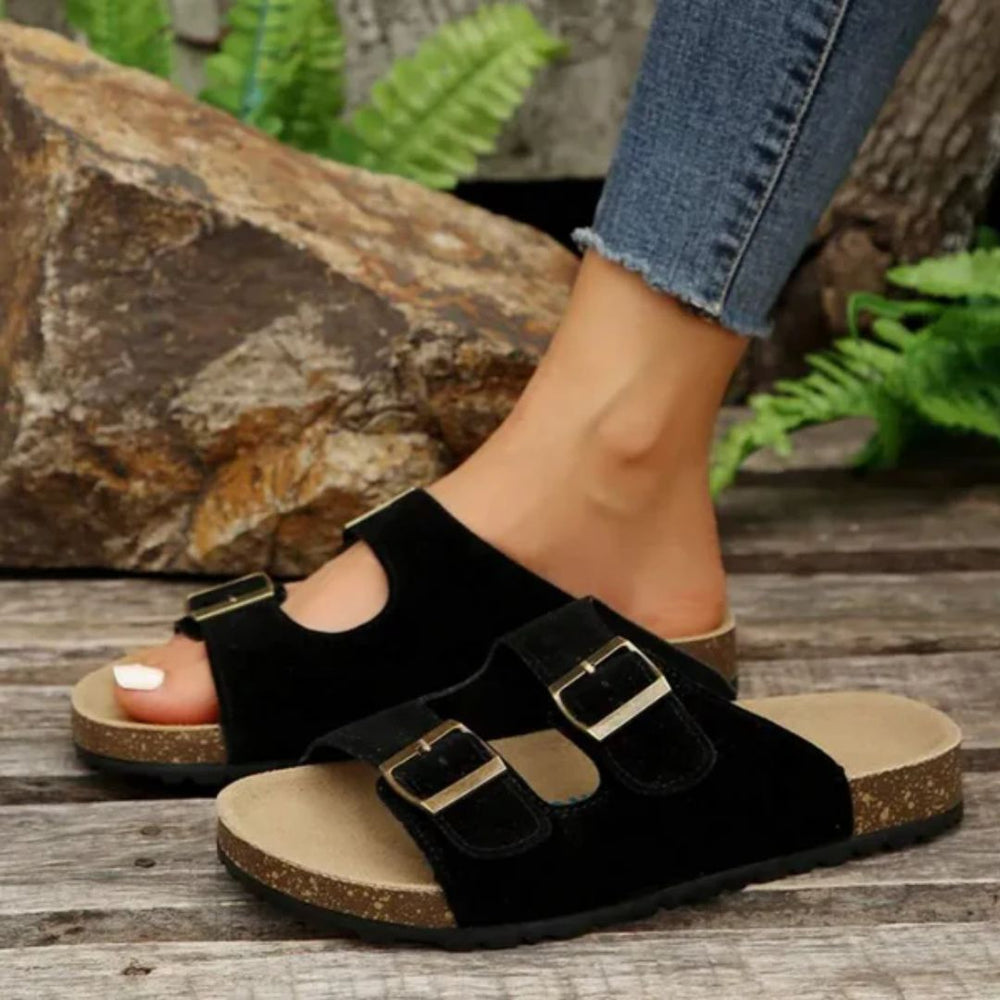 VintageFit | Retro Klapki Slip-On dla Kobiet z Podwójnym Zapięciem
