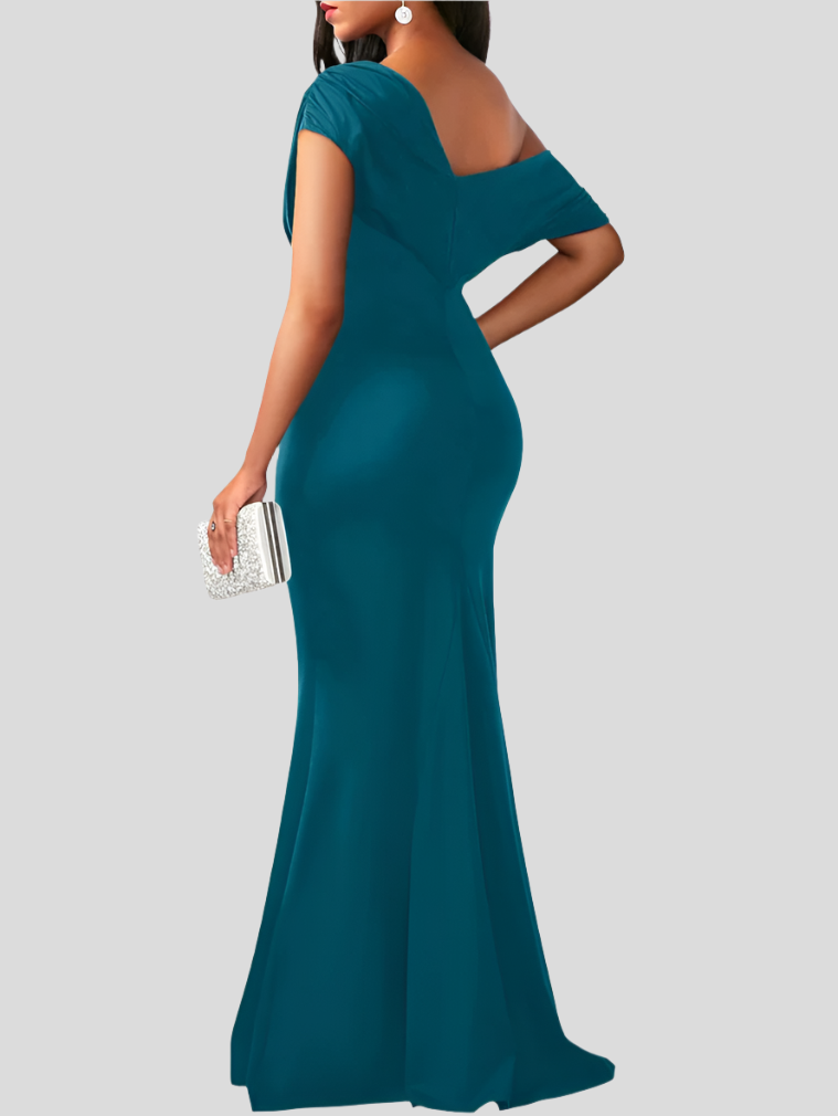 Elin - Sukienka Długa Off-Shoulder z Falbanami
