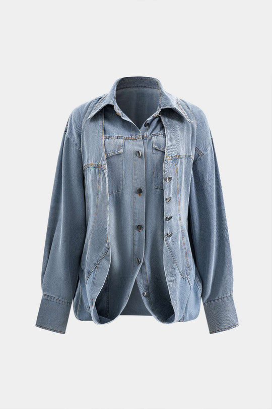 Ava | Oversized Denim Koszula z Guzikami – Swobodny Uniwersalny Model
