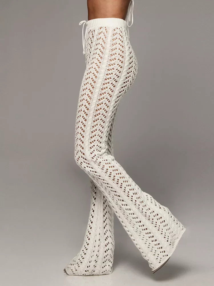 Esmee | Modne Dzianinowe Spodnie Dzwony na Lato