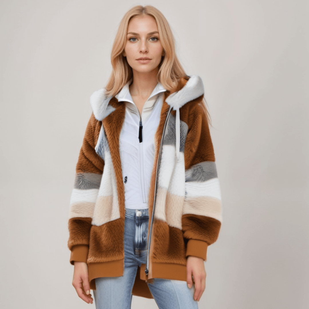 Kobieta | Bluza Polarowa na Zamek | Regulowany Kaptur | Miękka i Ciepła | Styl Codzienny Casual