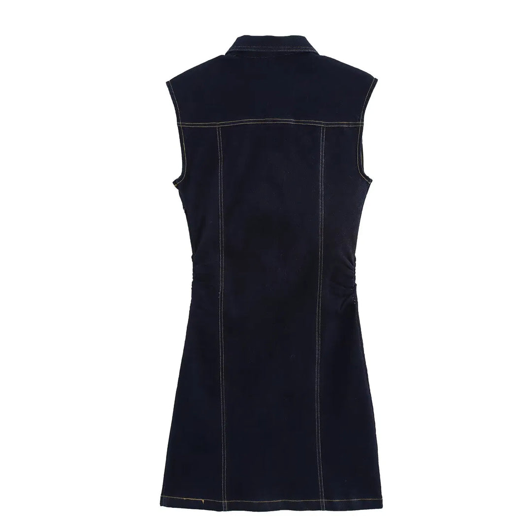 Fleur - Slim Denim Bez Rękawów Mini Sukienka