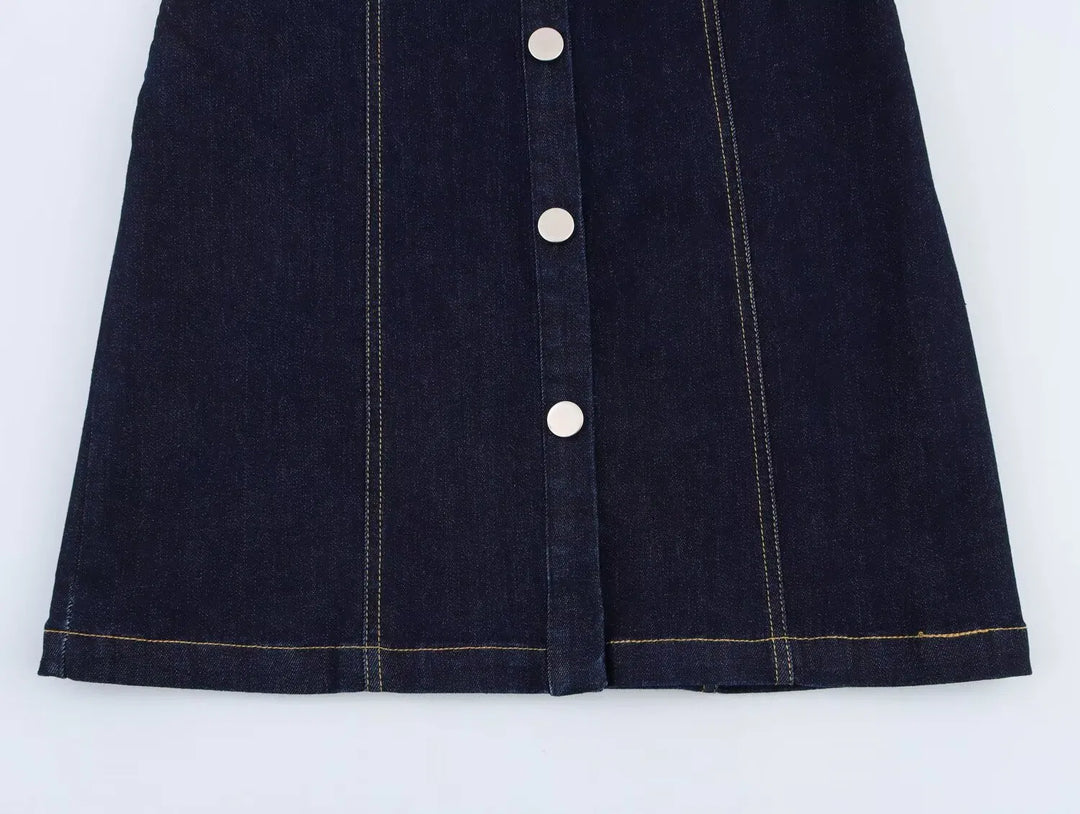 Fleur - Slim Denim Bez Rękawów Mini Sukienka