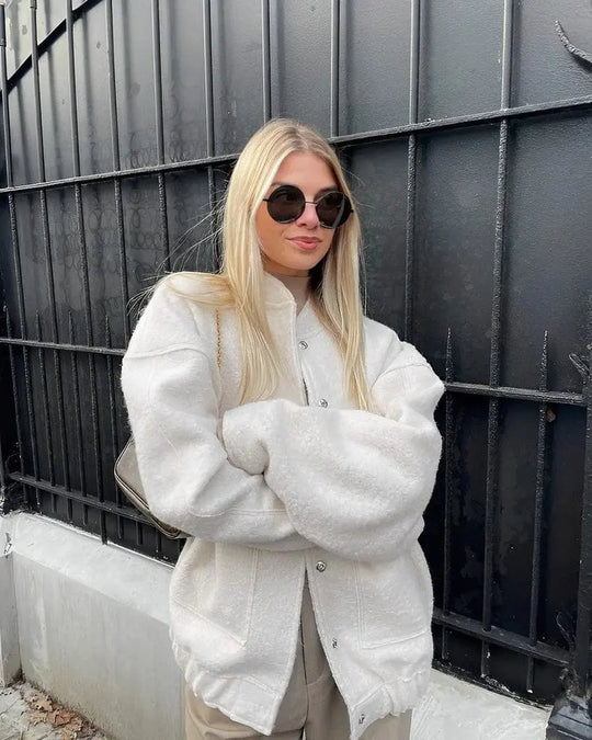 Kina | Oversize Fleece Bomber z zapięciem na zatrzaski
