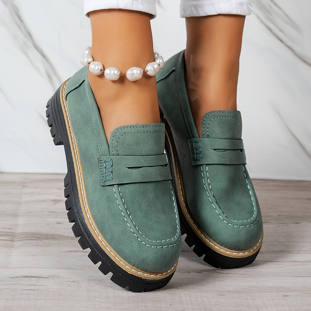 LoaferMax | Damskie Retro Chunky Slip-On Loafers - Skórzane Mokasyny