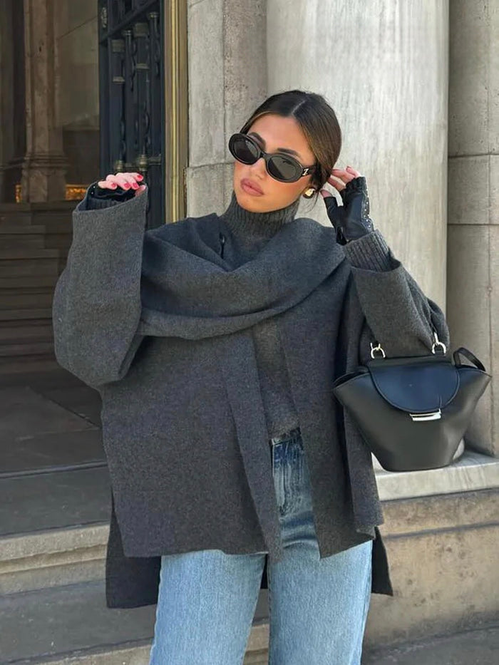Amely | Ciepły Wełniany Płaszcz z Szalem