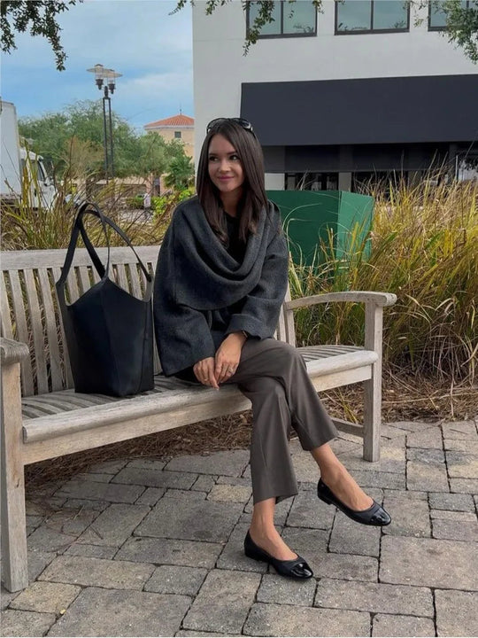 Amely | Ciepły Wełniany Płaszcz z Szalem