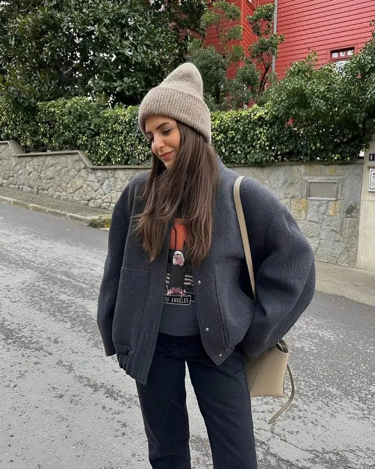 Kina | Oversize Fleece Bomber z zapięciem na zatrzaski