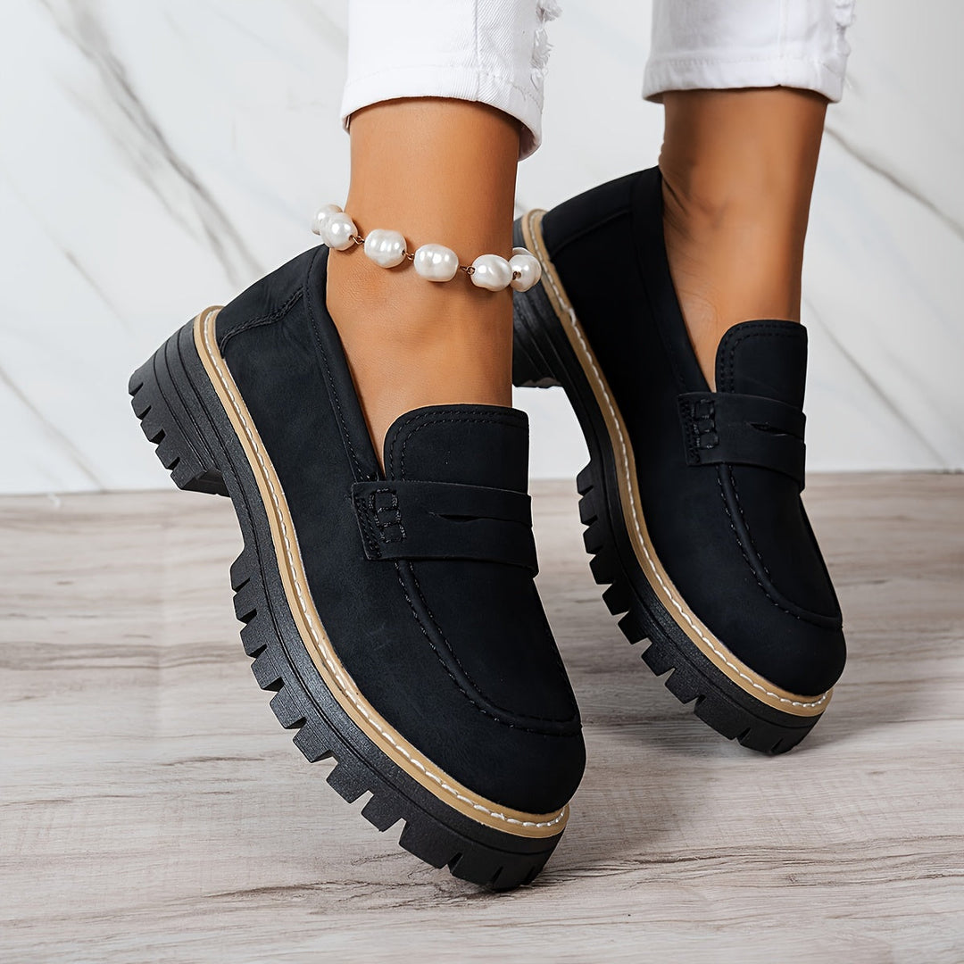 LoaferMax | Damskie Retro Chunky Slip-On Loafers - Skórzane Mokasyny