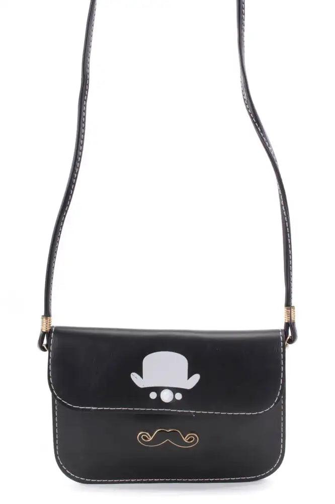 Czarny Kapelusz Cylinder Mustache Wisiorek Klucz W Faux Skórze