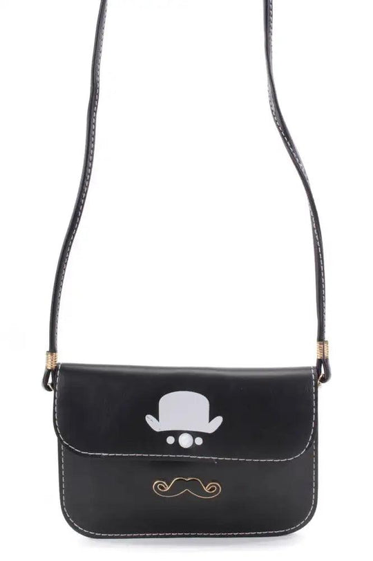 Czarny Kapelusz Cylinder Mustache Wisiorek Klucz W Faux Skórze