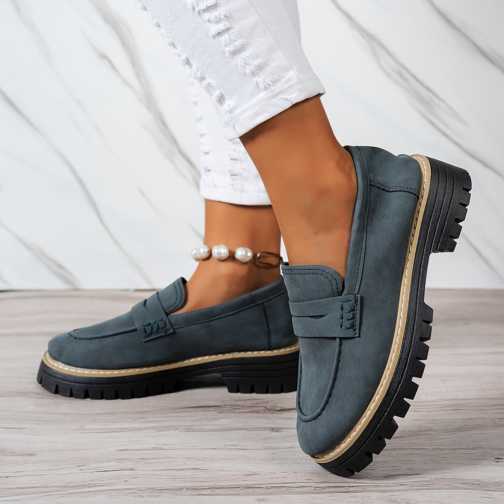 LoaferMax | Damskie Retro Chunky Slip-On Loafers - Skórzane Mokasyny