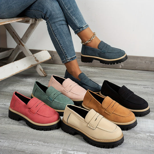LoaferMax | Damskie Retro Chunky Slip-On Loafers - Skórzane Mokasyny
