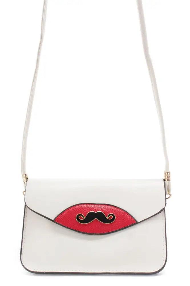 Kremowy Wisiorek Wąs Faux Skórzana Kopertówka