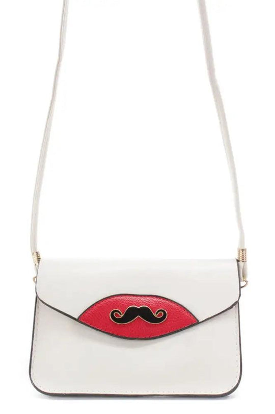 Kremowy Wisiorek Wąs Faux Skórzana Kopertówka