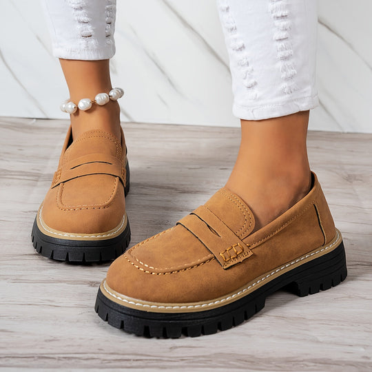 LoaferMax | Damskie Retro Chunky Slip-On Loafers - Skórzane Mokasyny