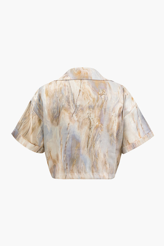 Wilderose - Elegancka Bluzka Crop z Marmurkowym Wzorem dla Pań