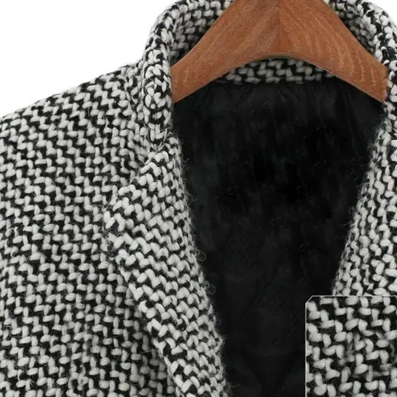 Clara - Stylowy Długi Płaszcz w Wzór Houndstooth