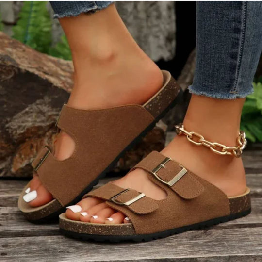 VintageFit | Retro Klapki Slip-On dla Kobiet z Podwójnym Zapięciem