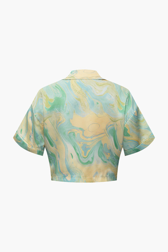 Wilderose - Elegancka Bluzka Crop z Marmurkowym Wzorem dla Pań