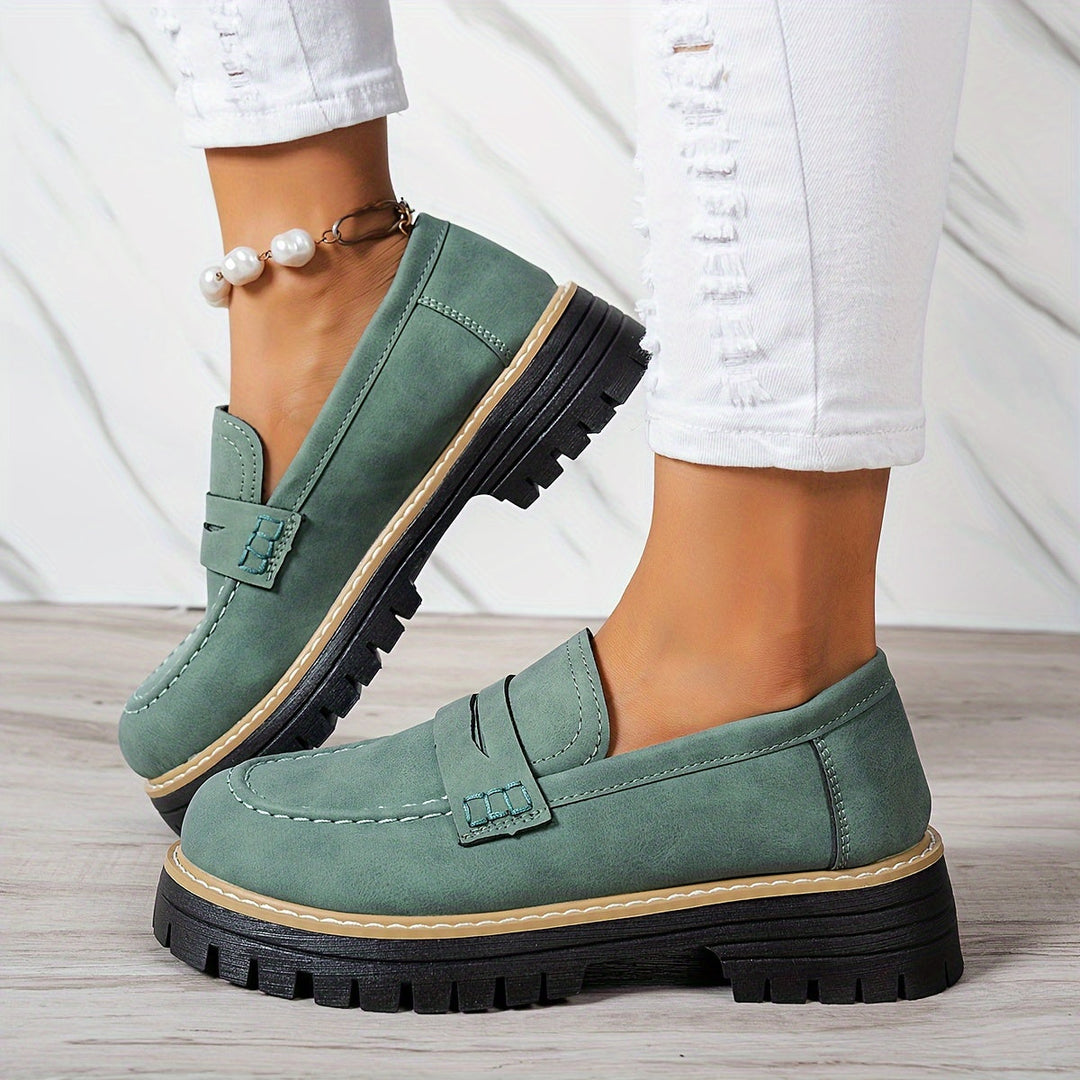 LoaferMax | Damskie Retro Chunky Slip-On Loafers - Skórzane Mokasyny