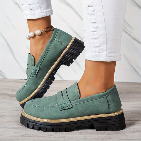 LoaferMax | Damskie Retro Chunky Slip-On Loafers - Skórzane Mokasyny