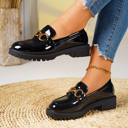 OutStride | Lśniące Mokasyny Damskie - Buty Slip-On w Brytyjskim Stylu