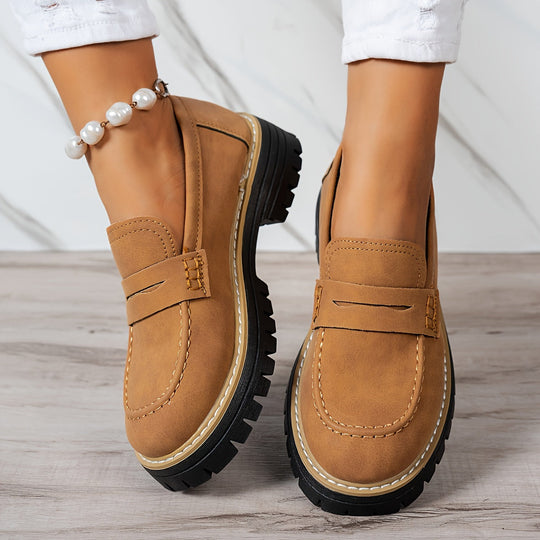 LoaferMax | Damskie Retro Chunky Slip-On Loafers - Skórzane Mokasyny
