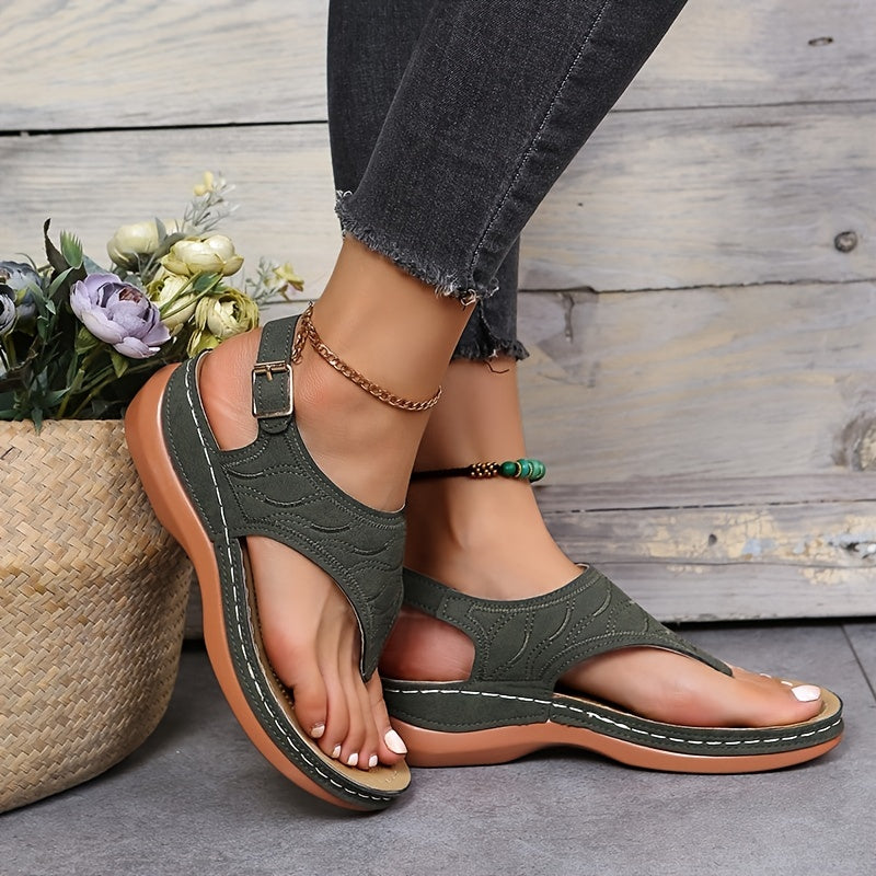 Alpara | Sandały damskie na koturnie z paskiem - Otwarty palec, Slingback