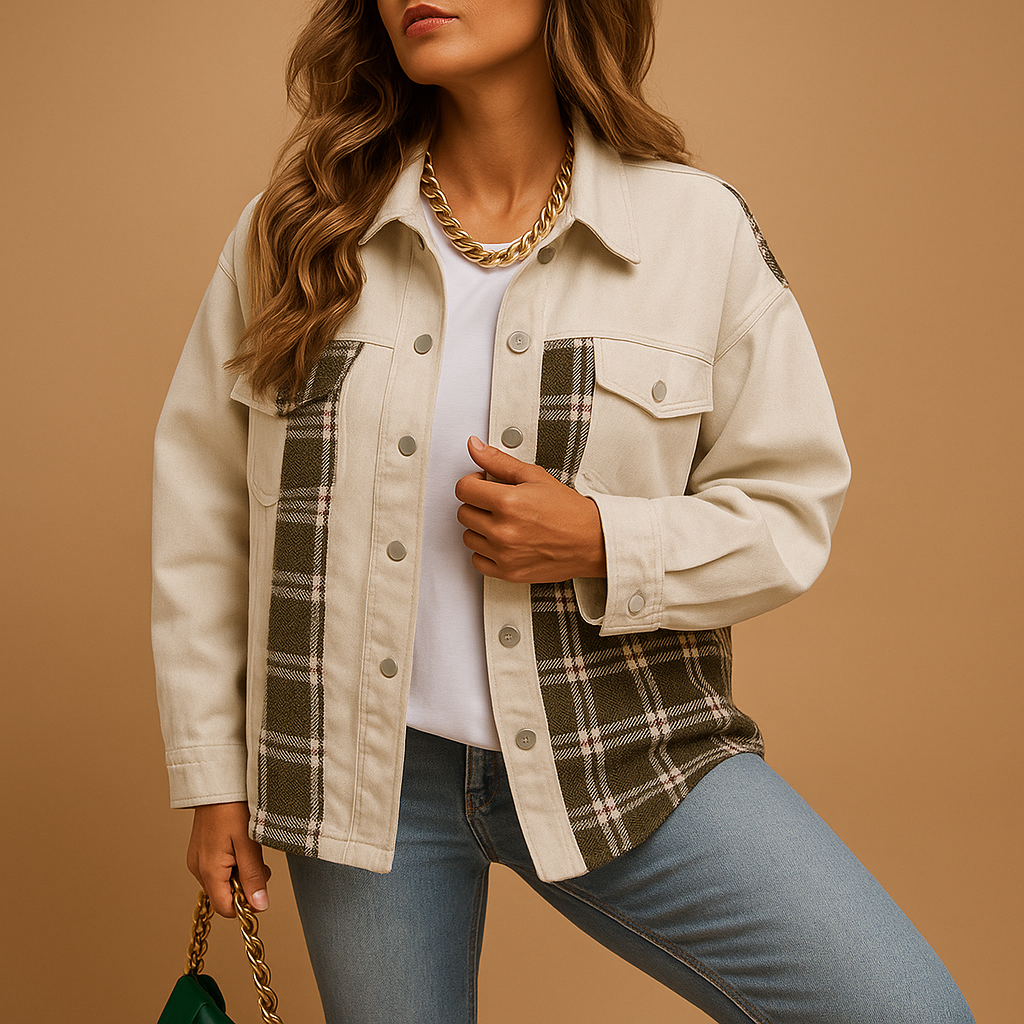 Kurtka w kratkę w stylu denim dla kobiet | Linde