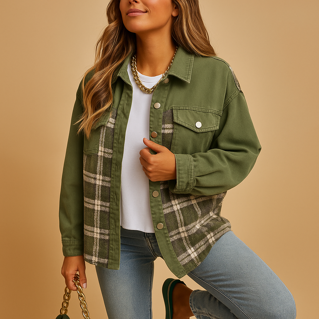 Kurtka w kratkę w stylu denim dla kobiet | Linde