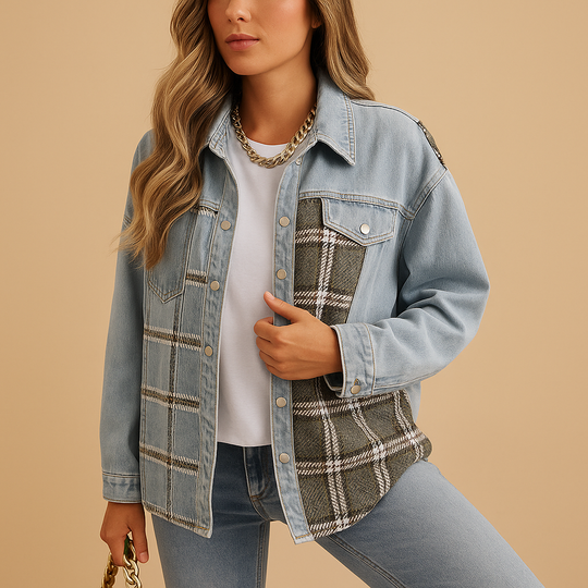 Kurtka w kratkę w stylu denim dla kobiet | Linde
