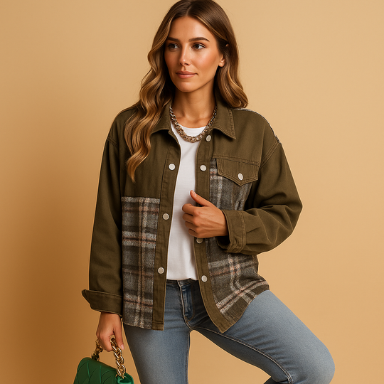 Kurtka w kratkę w stylu denim dla kobiet | Linde