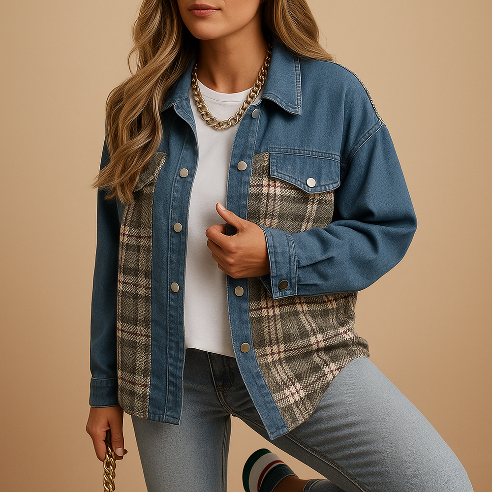 Kurtka w kratkę w stylu denim dla kobiet | Linde
