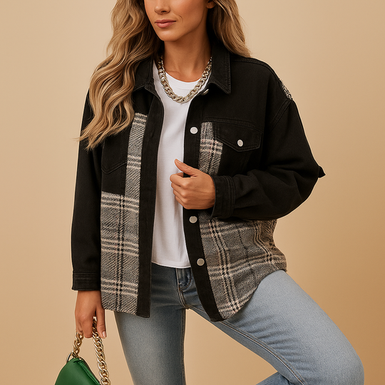 Kurtka w kratkę w stylu denim dla kobiet | Linde