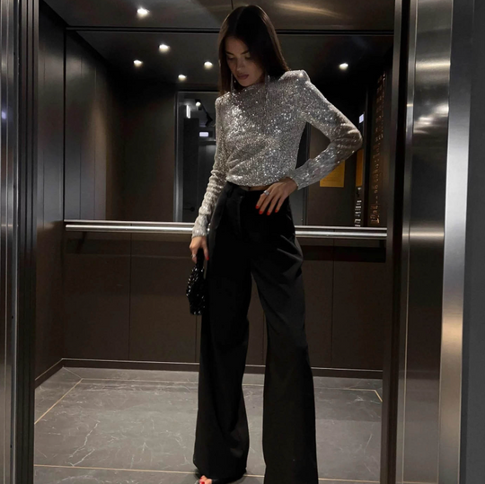 Pleun | Top z cekinami z długim rękawem