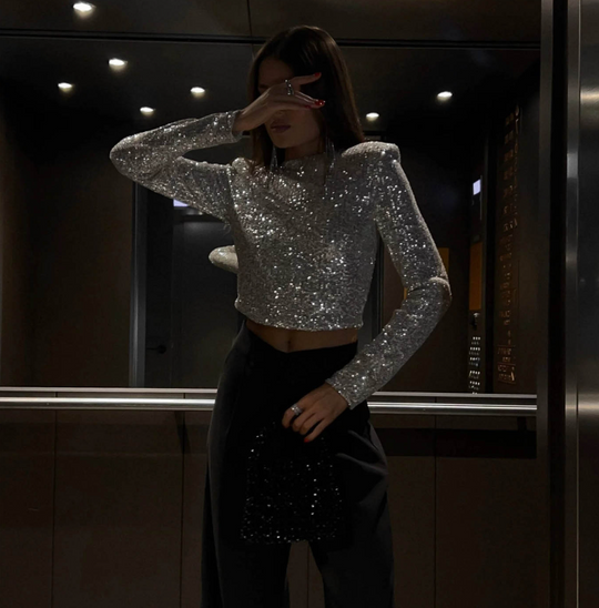 Pleun | Top z cekinami z długim rękawem