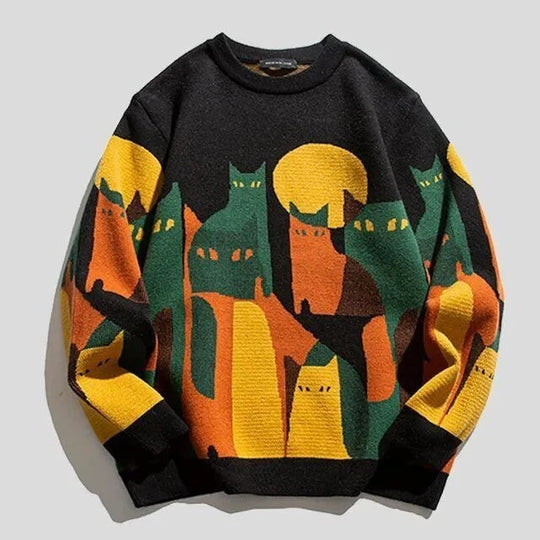 Damski Sweter – Luźny Krój – Dzianinowy Materiał – Okrągły Dekolt – Graficzny Design
