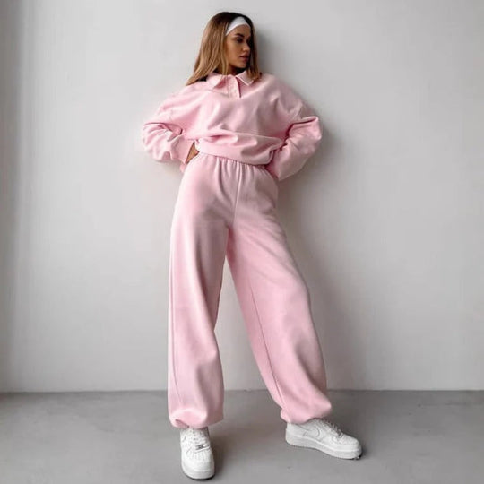 Damski sweatshirt – Luźny krój – Miękkie uczucie fleecu – Kołnierz – Długie rękawy