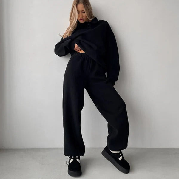 Damski sweatshirt – Luźny krój – Miękkie uczucie fleecu – Kołnierz – Długie rękawy